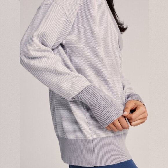 Varley Gray Gower Oversized V-Neck Knit Sweater Varsity Ribbed Preppy Tennis XS - Picture 3 of 10